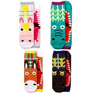 NWT Womens Set of 4 Socks Bold Animal Patterns Size 9-11 Bright Colored Sox